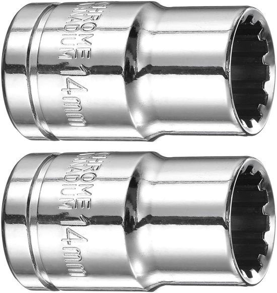 Set di chiavi a dente a 12 punte per 14 mm - Acciaio Vanadio Cromo - Lavorato a specchio - Adatto per chiave inglese - 2 pezzi - Chiave a dente