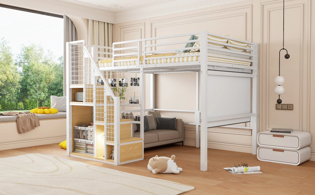 Letto a castello bianco con funzione contenitore in metallo 140x200 cm