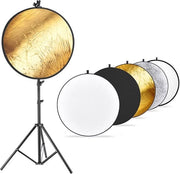 Kit di illuminazione per studio fotografico: riflettore a disco multifunzionale 110cm 5 in 1 - stativo per luci 75 pollici e riflettore metallico con attacco per foto e video - fotografia di ritratto