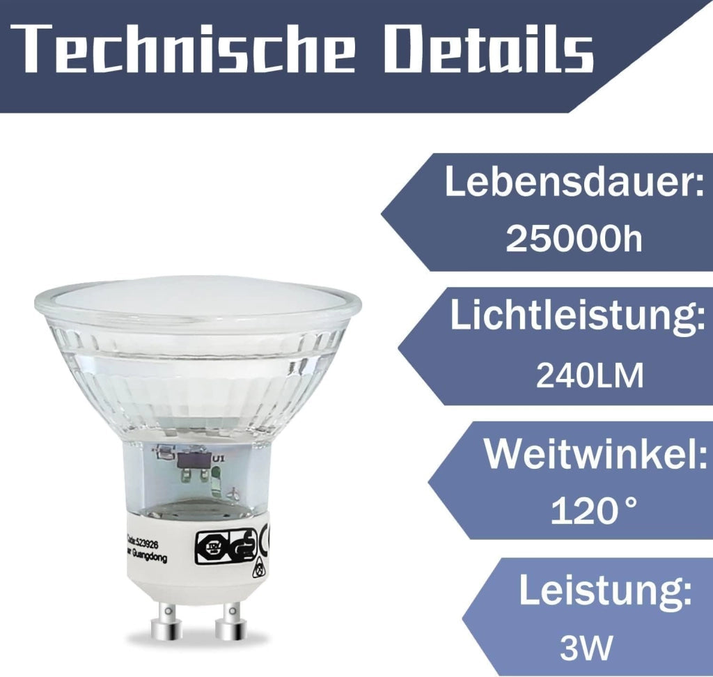 ZMH Set di 10 Lampadine LED GU10 Bianco Caldo 4W PAR16 Faretto da Incasso Angolo Fascio 120° Illuminazione 3000K