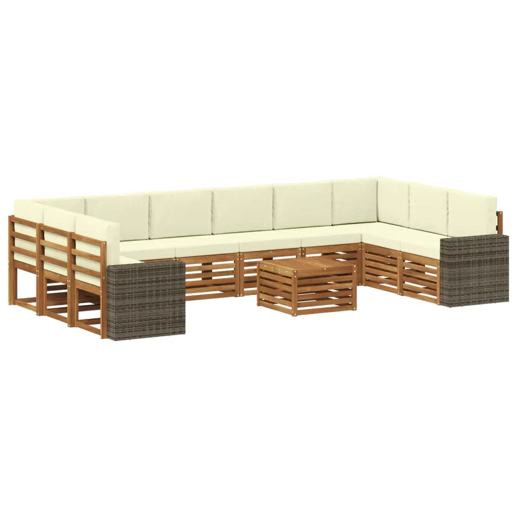 Set di divani da esterno 11 pcs Naturale e Crema Poliestere 3384936