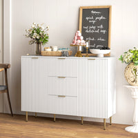 Credenza Moderna 120x40x89,5 cm con 3 Cassetti e 2 Armadietti in Legno e Metallo Bianco
