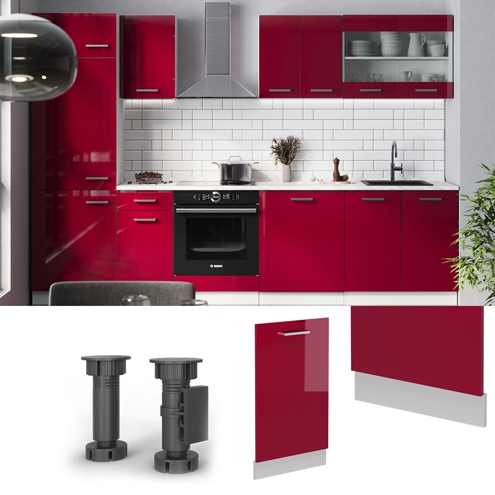 Vicco Pannello frontale della lavastoviglie Rosso lucido 45 cm , PL Rovere