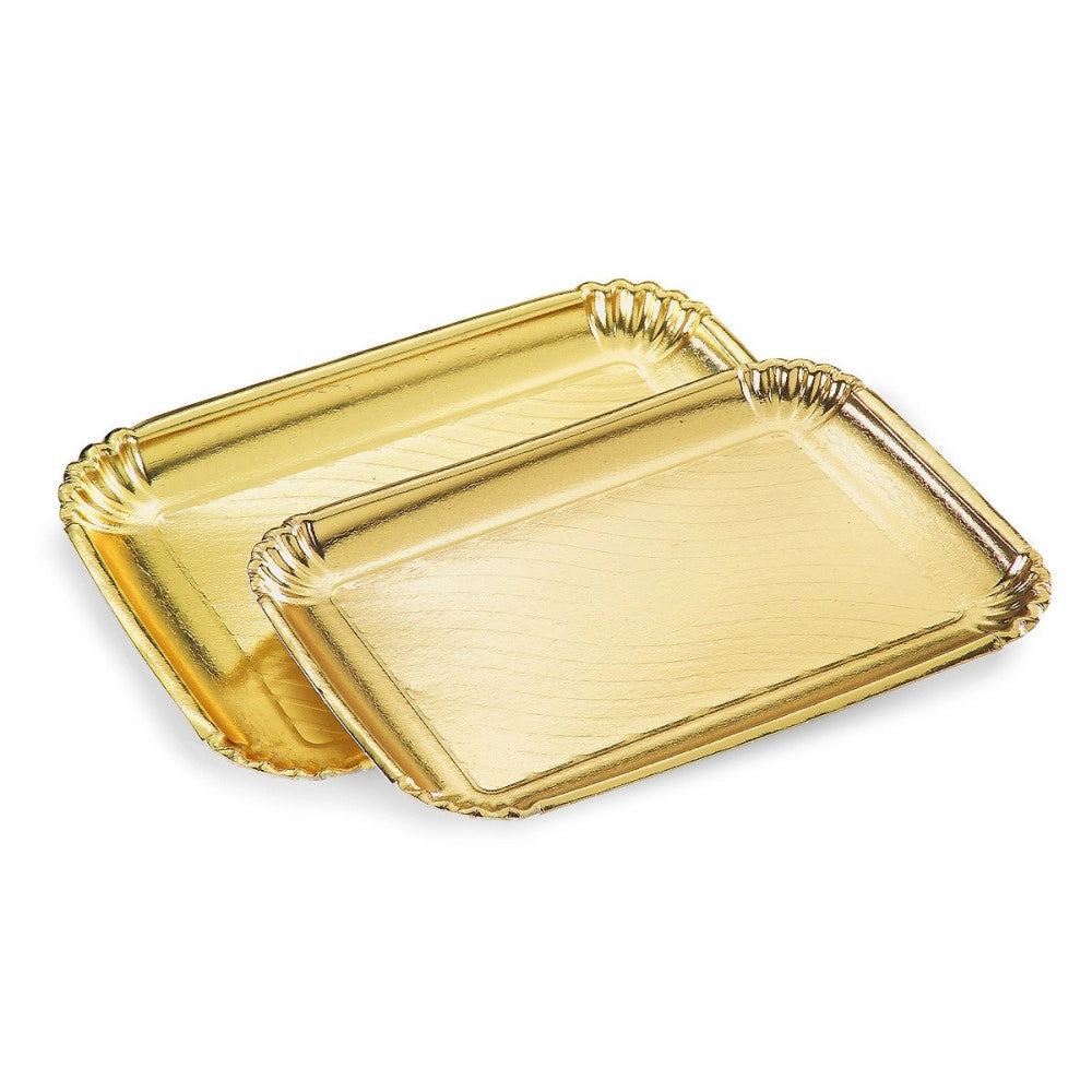 Trade Shop - 2 Pezzi Vassoio Porta Sotto Torta 20x28cm Oro Rettangolare Piatto Dolci Cartone -