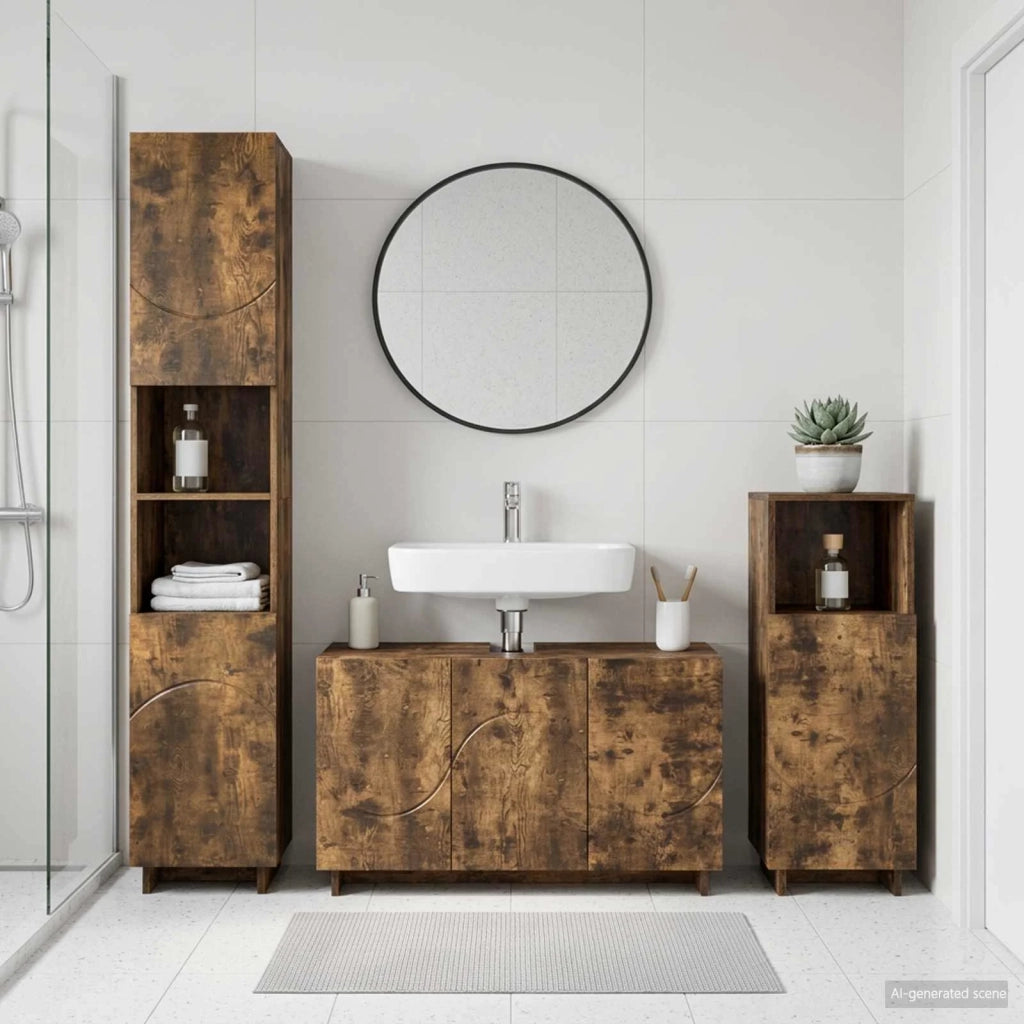 Set mobili da bagno 3 pz Rovere Fumo Legno ingegnerizzato 3433060