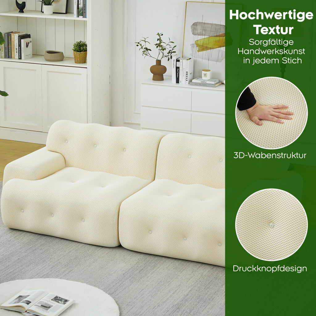Divano a 2 posti in tessuto traspirante con braccioli larghi e supporto ergonomico beige 224 × 104 × 66 cm