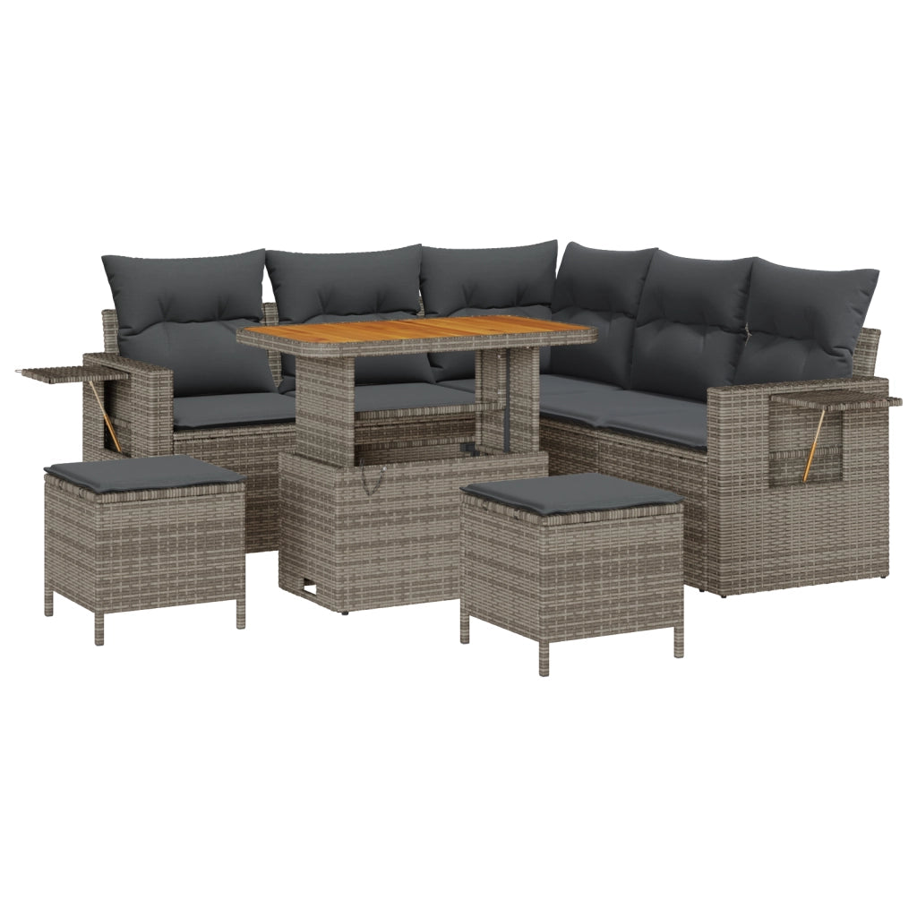 Set SofÃ  Giardino 8 Pezzi con Cuscini Grigio Polyrattan Acacia