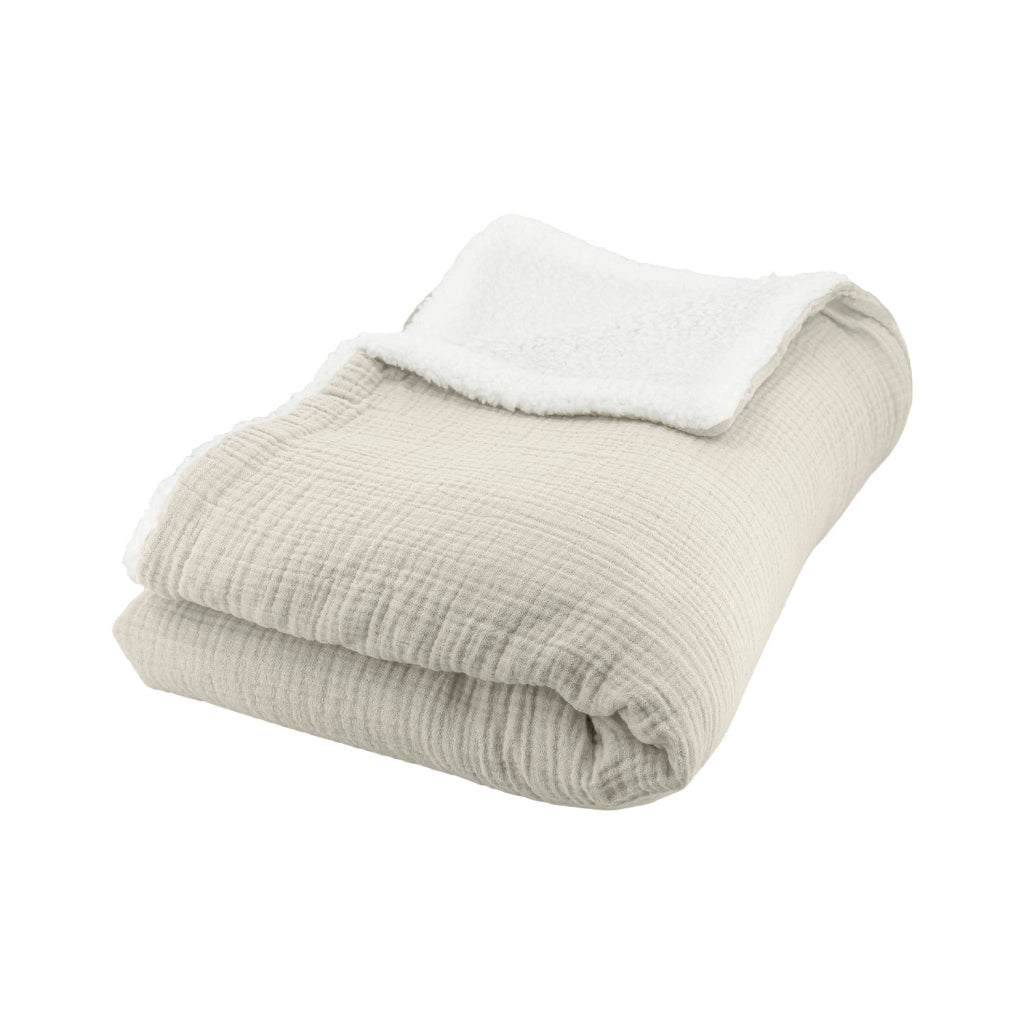 Plaid sherpa e mussola di cotone , 170cm, pietra