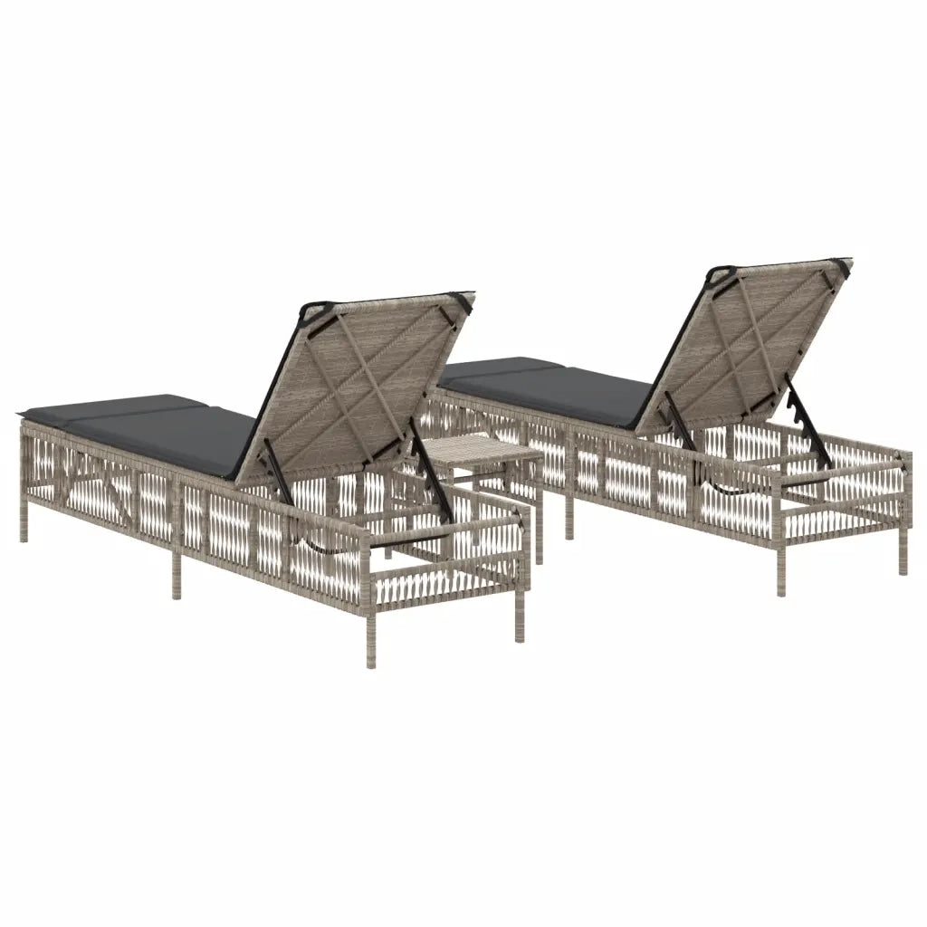 Lettini Prendisole 2 pz | Sdraio da giardino | Lettino da sole con Tavolino Grigio Chiaro in Polyrattan