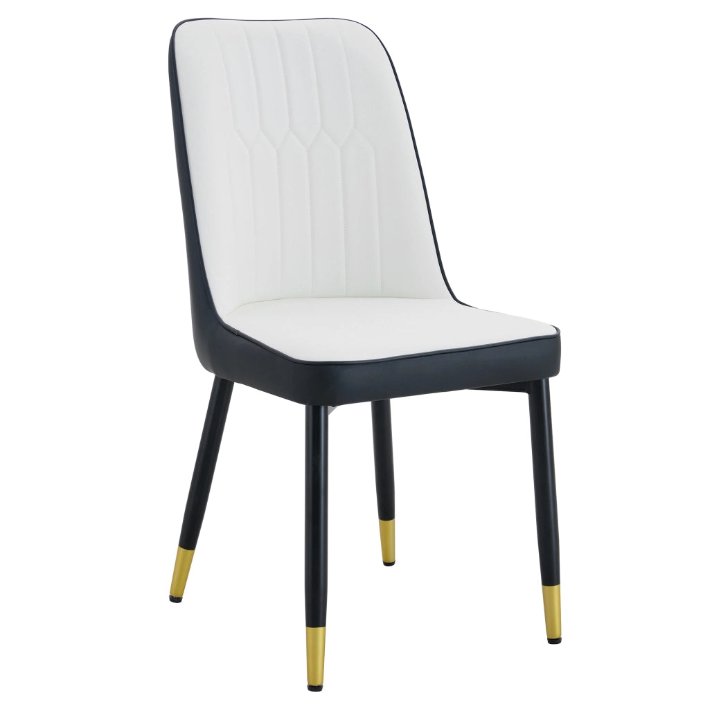 Set di 2 sedie da pranzo moderne in PU nero e bianco con gambe in metallo nero
