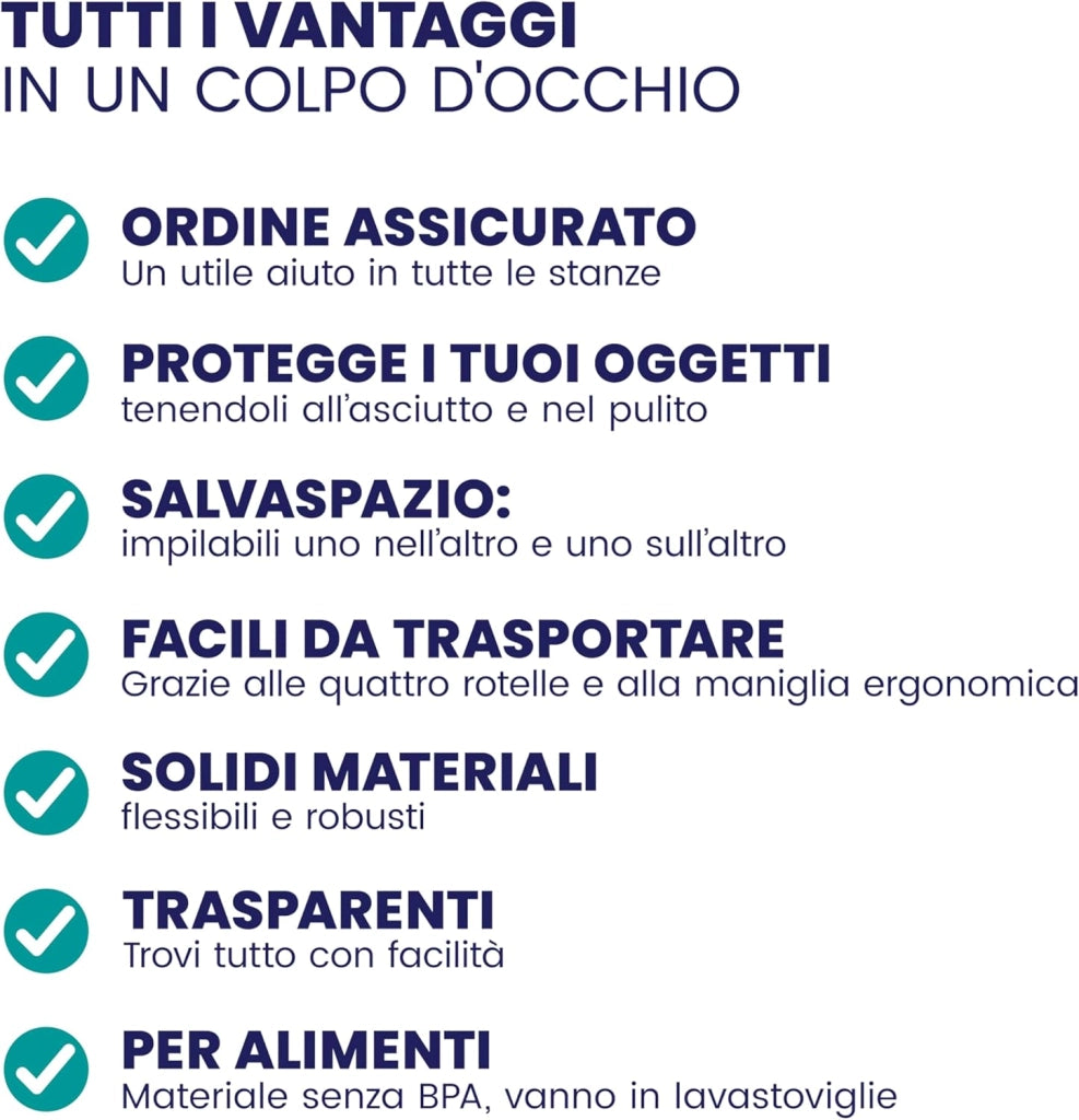 4X 30L Scatole in Plastica Trasparente Senza BPA Contenitori con Coperchio Impilabili Ruote Cassette Salvaspazio