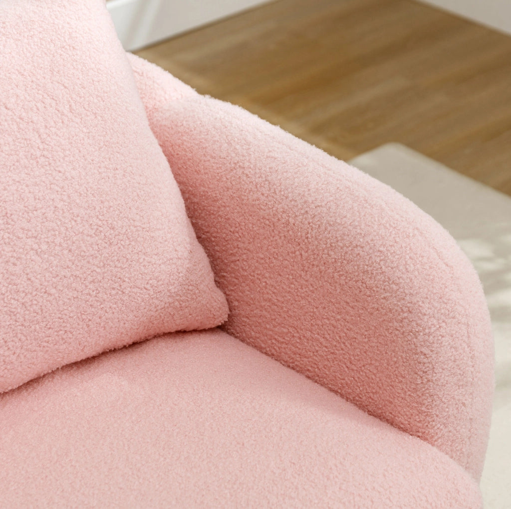 Poltrona singola in tessuto teddy rosa con cuscino di seduta da 14 cm