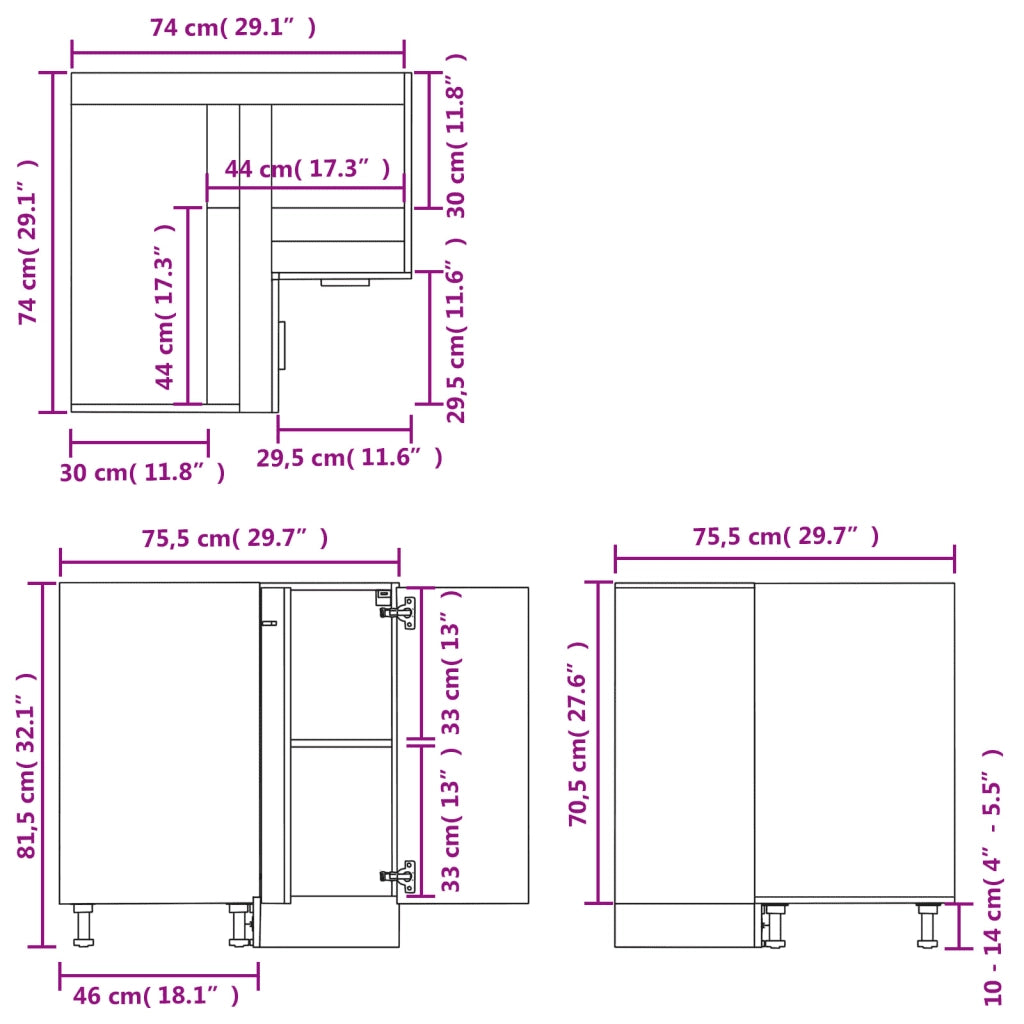Mobile Angolare Â“LyonÂ” Grigio Cemento 75,5x75,5x81,5 cm in