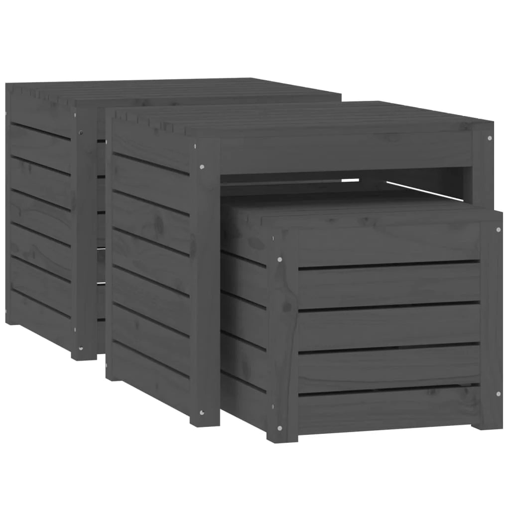 Set di 3 contenitori da giardino in legno massello di pino grigi 02_0013176