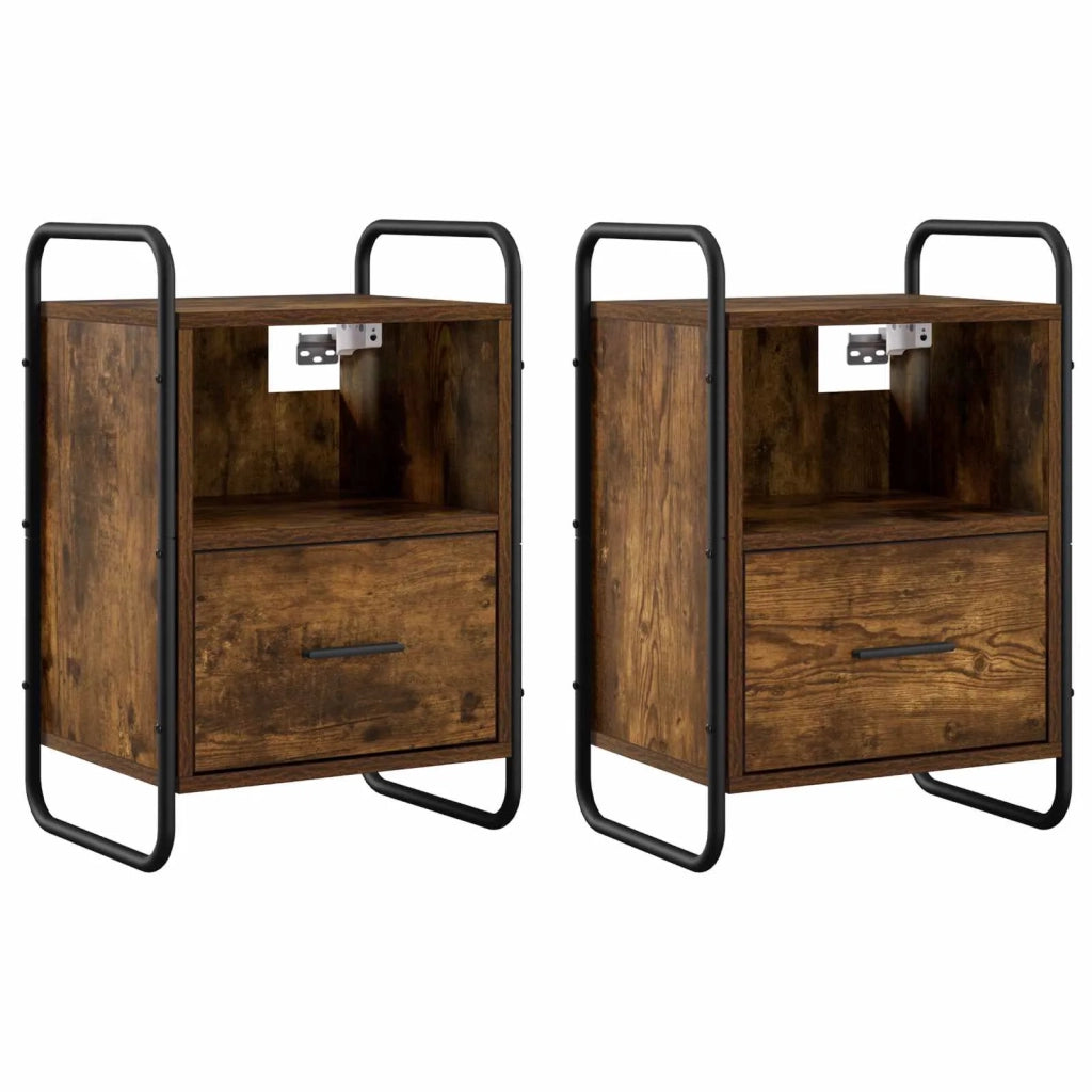 Mobiletto da Letto Appeso 2 pz Rovere Fumo 40 x 30 x 60 cm 8013571
