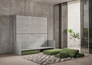 Letto Doppio A Scomparsa Kando Con Divano Con Materassi Cemento e Verde