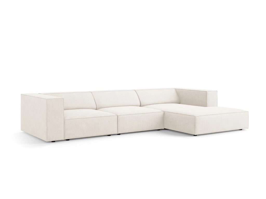 Cosmopolitan Design - Divano angolare destro "Arendal" 4 posti in ciniglia con effetto a coste avorio 