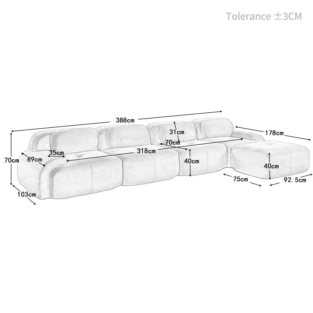 Divano angolare 4 posti con chaise longue ¨C Minimal ¨C Beige velluto imbottito braccioli larghi