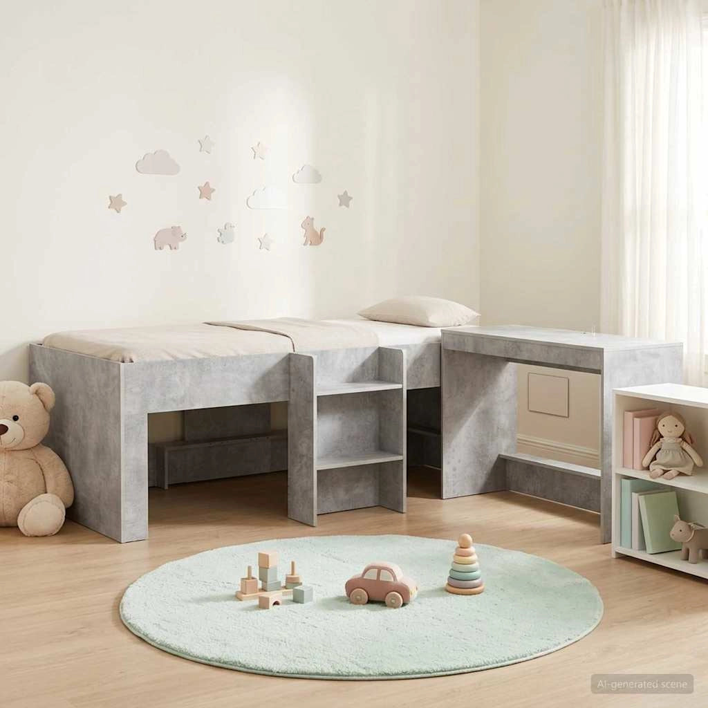 Struttura del Letto con Scrivania 2 pz Grigio Cemento 3423449