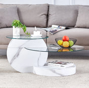 Tavolino da caffè 78.51x78.99x24.51 cm a due livelli con piano in vetro di sicurezza in MDF bianco