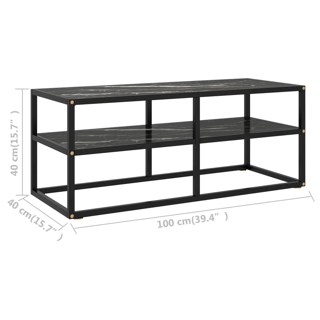 Mobile TV-Credenza per TV-Console TV Nero con Vetro Nero Marmo 100x40x40 cm