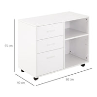 Mobile 3 Cassetti 2 Ripiani 80x40x65 cm con Ruote in Truciolare Bianco