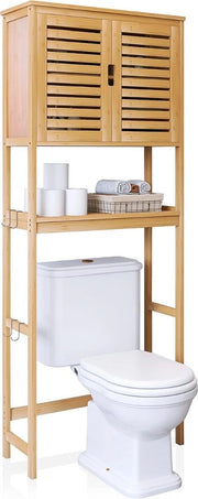 Cassa WC in Bamboo - Mobilia WC a Parete con Piastra Interna Regolabile - Cassetto WC Bagno 2 Porte