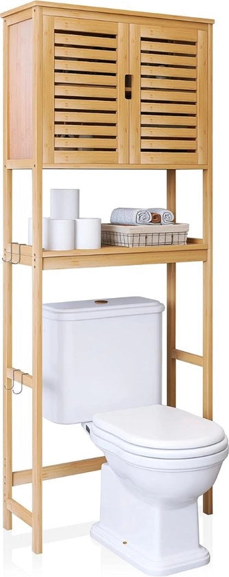 Cassa WC in Bamboo - Mobilia WC a Parete con Piastra Interna Regolabile - Cassetto WC Bagno 2 Porte