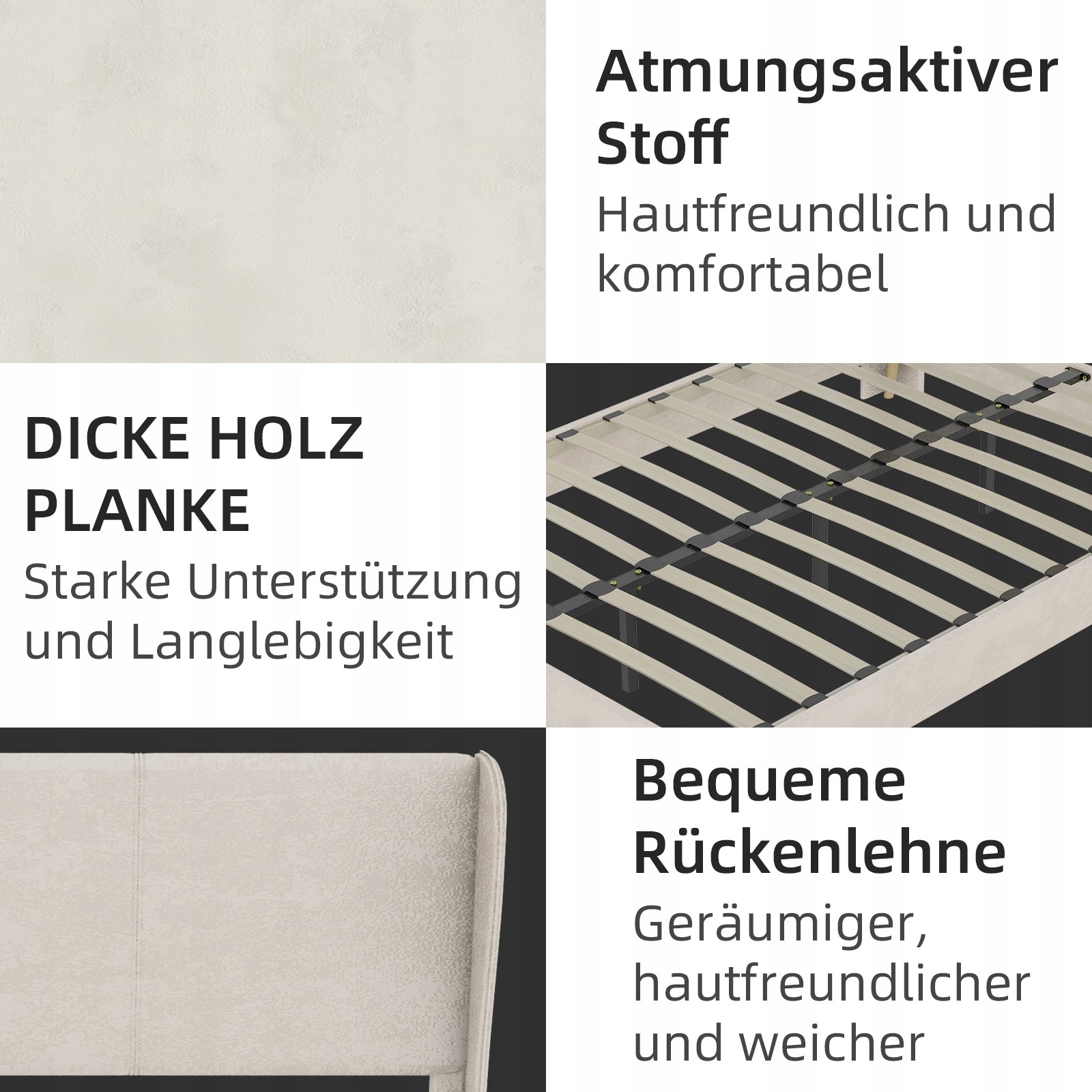 Letto imbottito 160x200 - Xylo - Beige minimalista