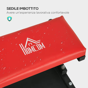 Sgabello da Officina Imbottito con Ruote e Vassoio Porta Attrezzi 38x35x37 cm in Acciaio e PU Rosso