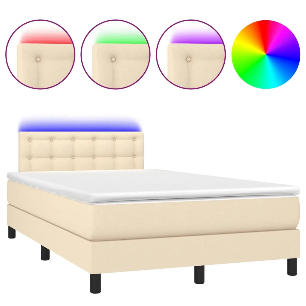 Letto a Molle con Materasso e LED Crema 120x200cm in Tessuto 3133466