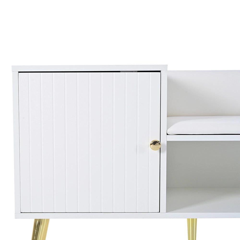 Scarpiere moderna e lussuosa - Xylo - 100x40x58 cm - Bianco - Con ripostiglio, panca imbottita e schienale