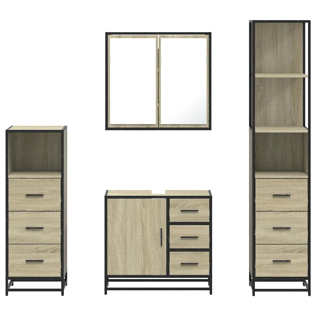 Set Mobili da Bagno 4 pz Rovere Sonoma in Legno Multistrato