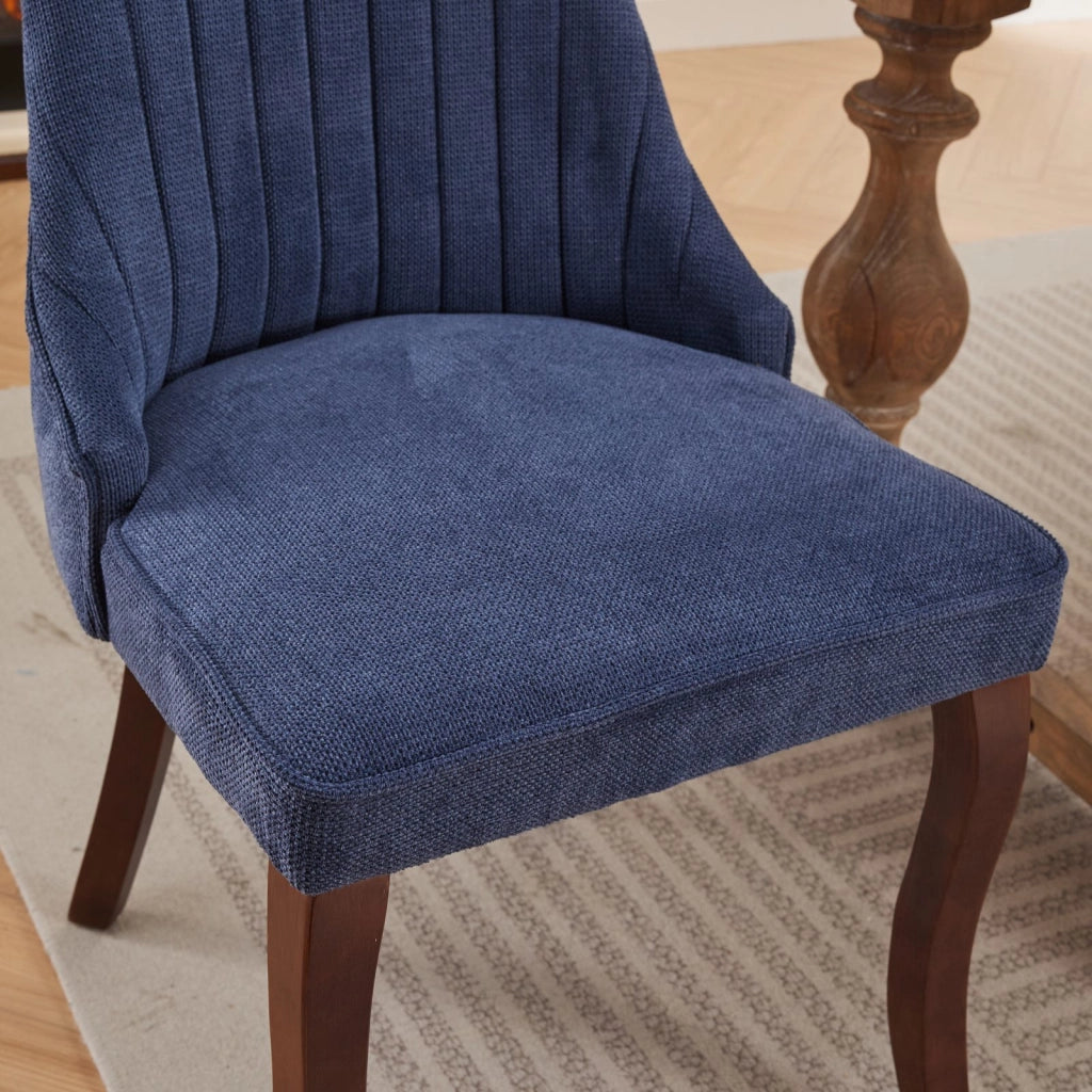 Sedia da sala da pranzo set da 2 con schienale alto imbottito borchie decorative gambe in legno massello ciniglia blu
