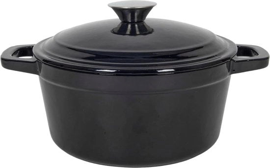 Pentola da griglia in acciaio inox, nera smaltata, 3,5 litri/Ø 21 cm, pentola da griglia in acciaio massiccio con maniglie, utilizzabile per griglia, forno, pentola a cacciatora, inox, sicura per alimenti