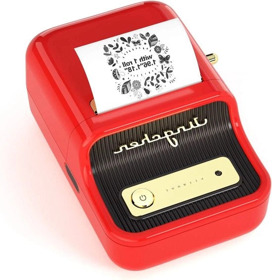 Stampante termica Bluetooth - mini-etichettatrice per abbigliamento e accessori - dimensione stampa 20-50 mm - con 1 rotolo bianco 50 x 30 mm etichetta (rosso)