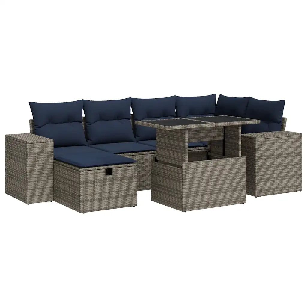 Set Divani Giardino 7 pz con Cuscini Marrone Polyrattan Acacia