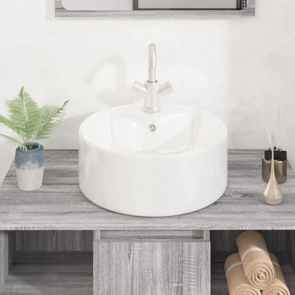 Lavandino-Lavabo-Lavello Bianco 40x14,5 cm in Ceramica Rotondo