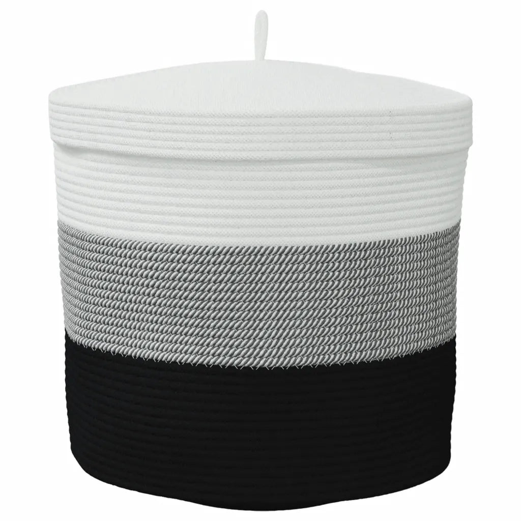 Cestino Portaoggetti con Coperchio Bianco Nero ?40x35cm Cotone CFW7178518