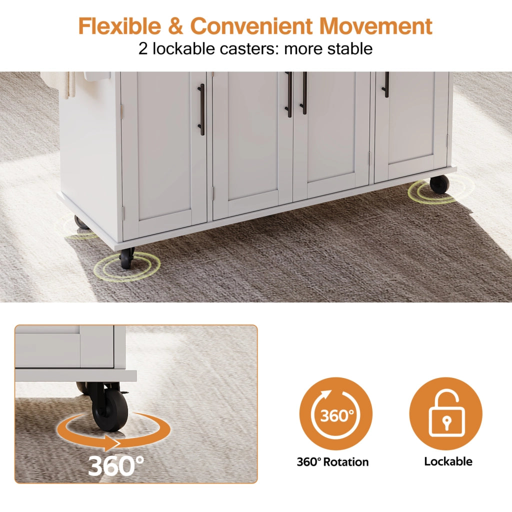 Isola cucina con bar 120x60x91 cm 2 cassetti 3 ante prese AC e USB MDF bianco