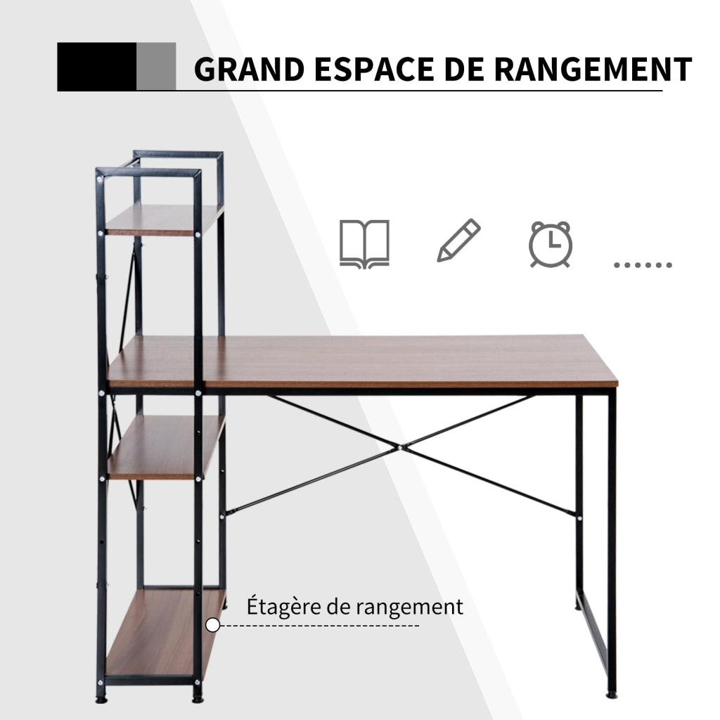 Scrivania angolare con libreria ¨C Zephmum ¨C Legno noce e metallo nero 90x50x75 cm