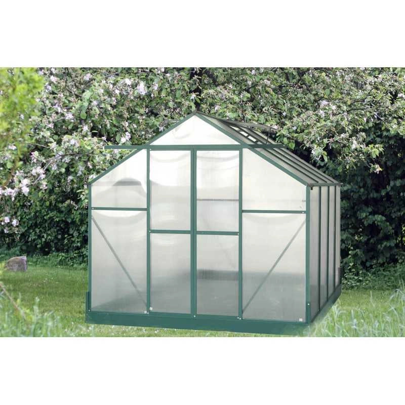 Serra da giardino in alluminio 244x305 cm – 7,44 m² – policarbonato 4 mm e base inclusa – verde – SR3024 Foresta