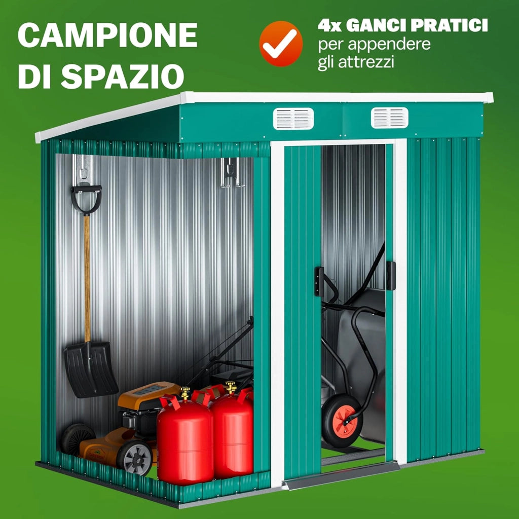 ® Casetta per Attrezzi da Giardino in Metallo 2m² con Base 200x125x180cm Porta Scorrevole Capanno con Tetto Spiovente Capannone da Esterno 4m³