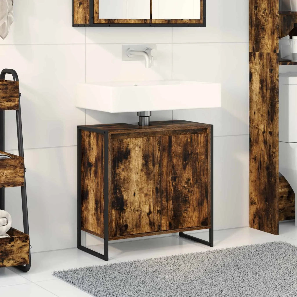 Mobile da Bagno | Armadio da bagno con porta Quercia Fumosa 60 x 30 x 60 cm