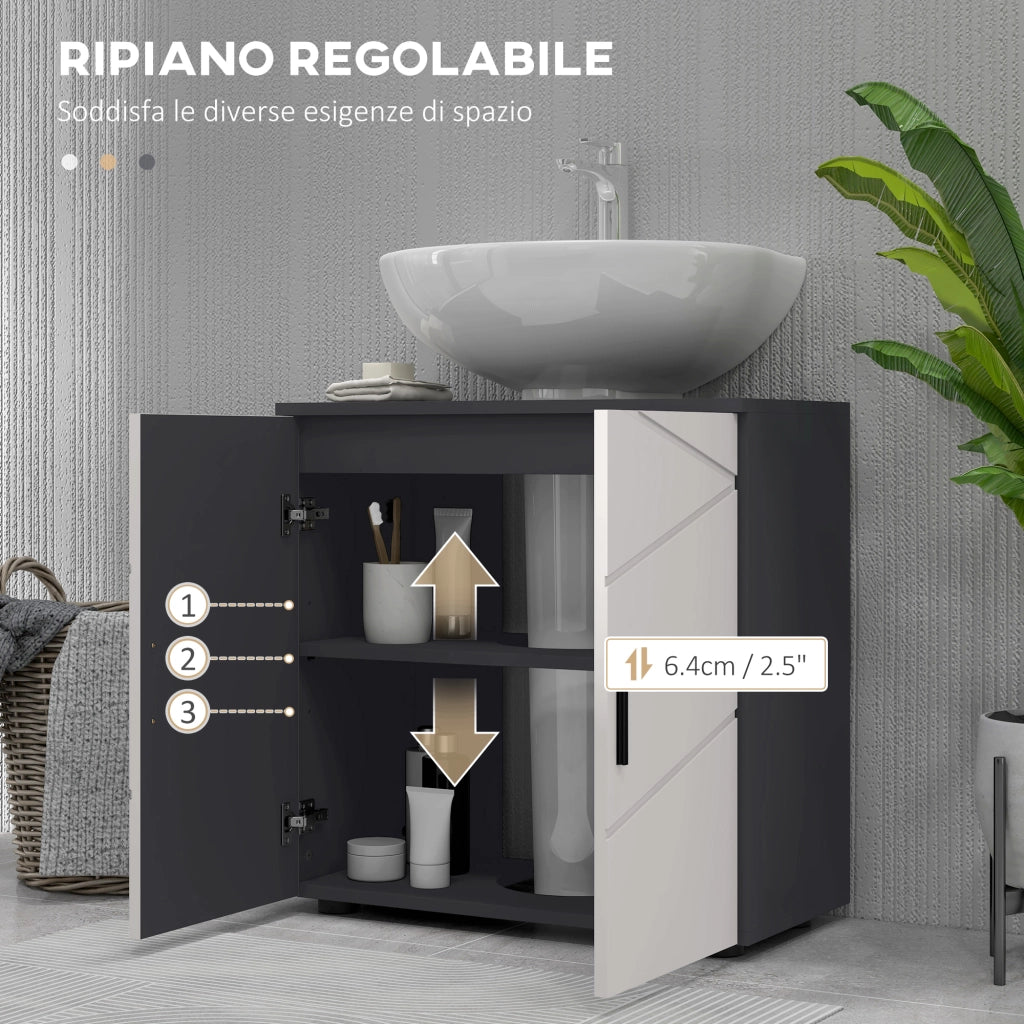 Mobile Sottolavabo Bagno con Armadietto 2 Ante ¨C Zephmum ¨C Grigio 60x30x60cm
