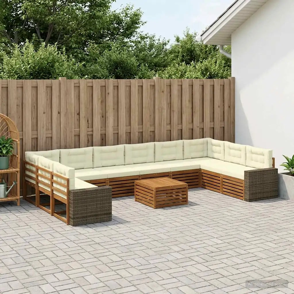 Set divani con cuscino 11 pcs Legno di Acacia Massello