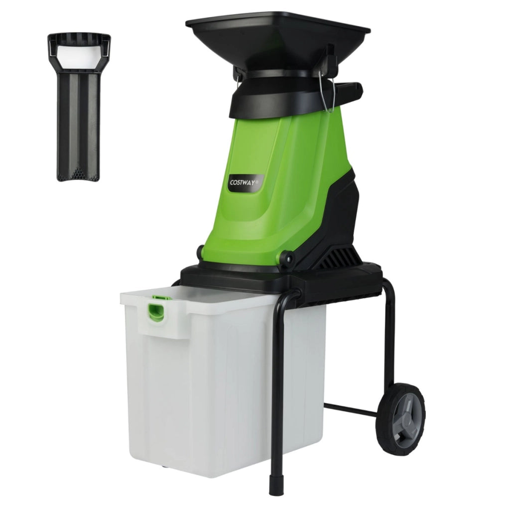 Trituratore elettrico per legno tritatutto da giardino da 3000 w con cestino da 50 l, Trituratore mulching elettrico a fili Verde