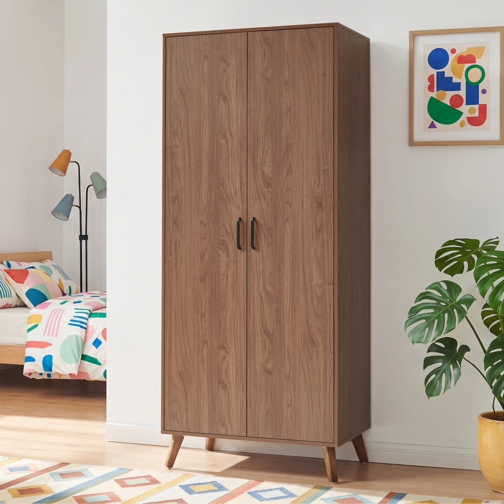 Armadio Guardaroba Norg con 2 Ante e 4 Scomparti 191x80x52 cm - Effetto Noce [en.casa]