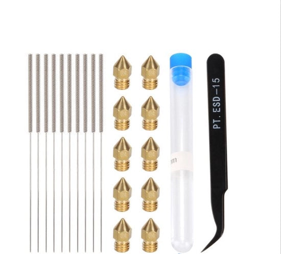 Set di accessori e strumenti per stampanti da 22 pezzi con spilli di pulizia e pinza per pulire le testine di stampa.
