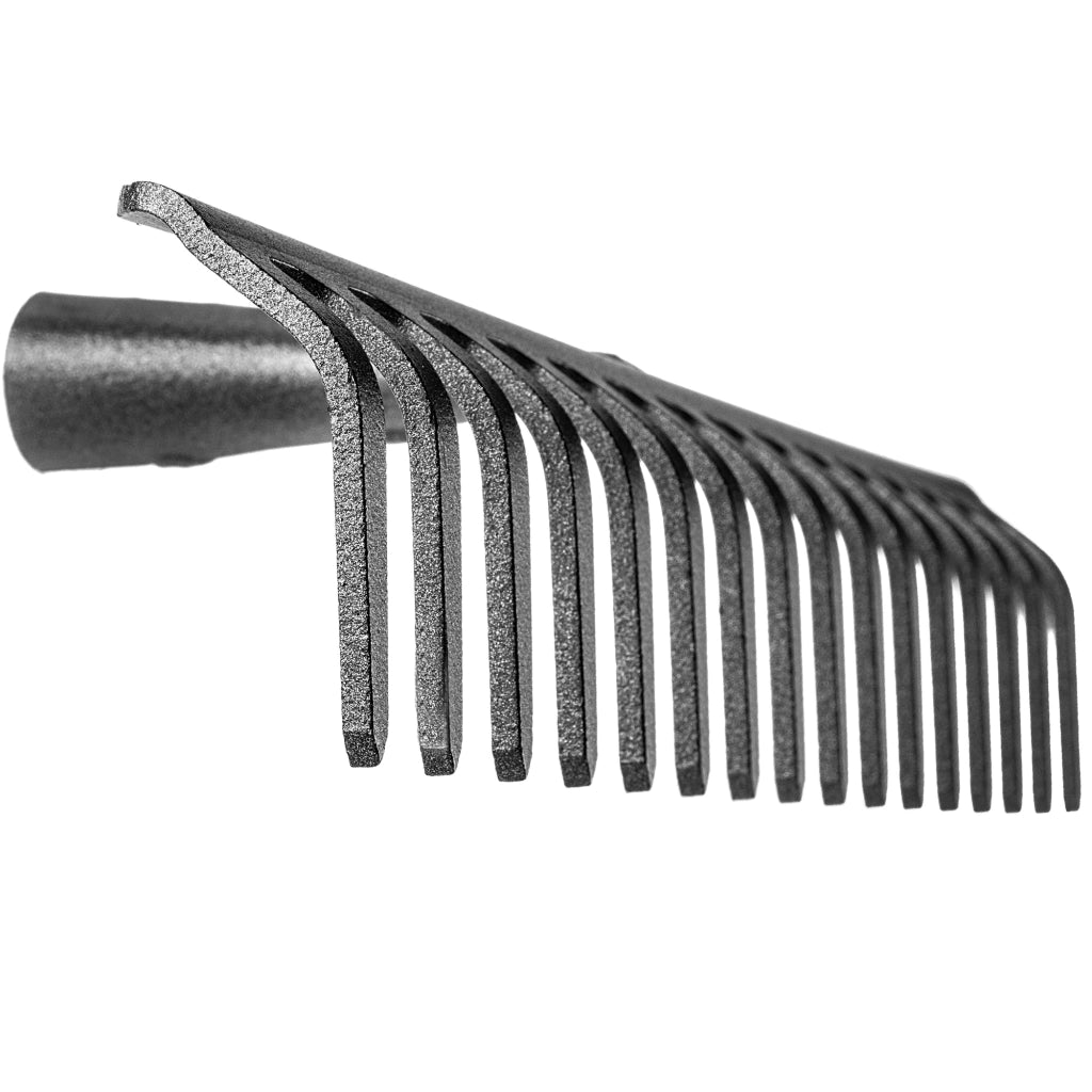 Rastrello per foglie in acciaio KADAX a 16 denti, senza manico, per terra ed erba.